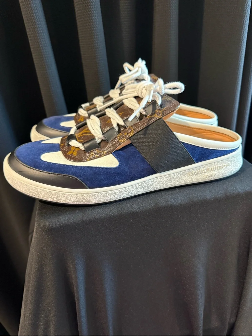 Louis Vuitton Blue, Brown and White Suede Low-Top Sneakers